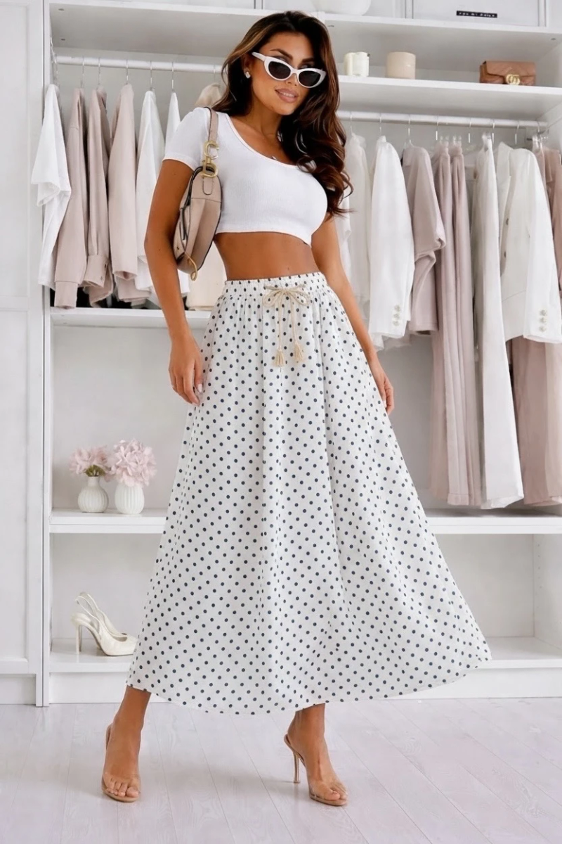 Long bohemian yellow polka dot skirt