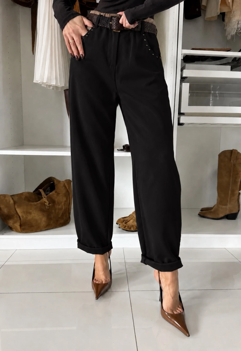 Pantalon Poches cloutés avec ceinture et poches