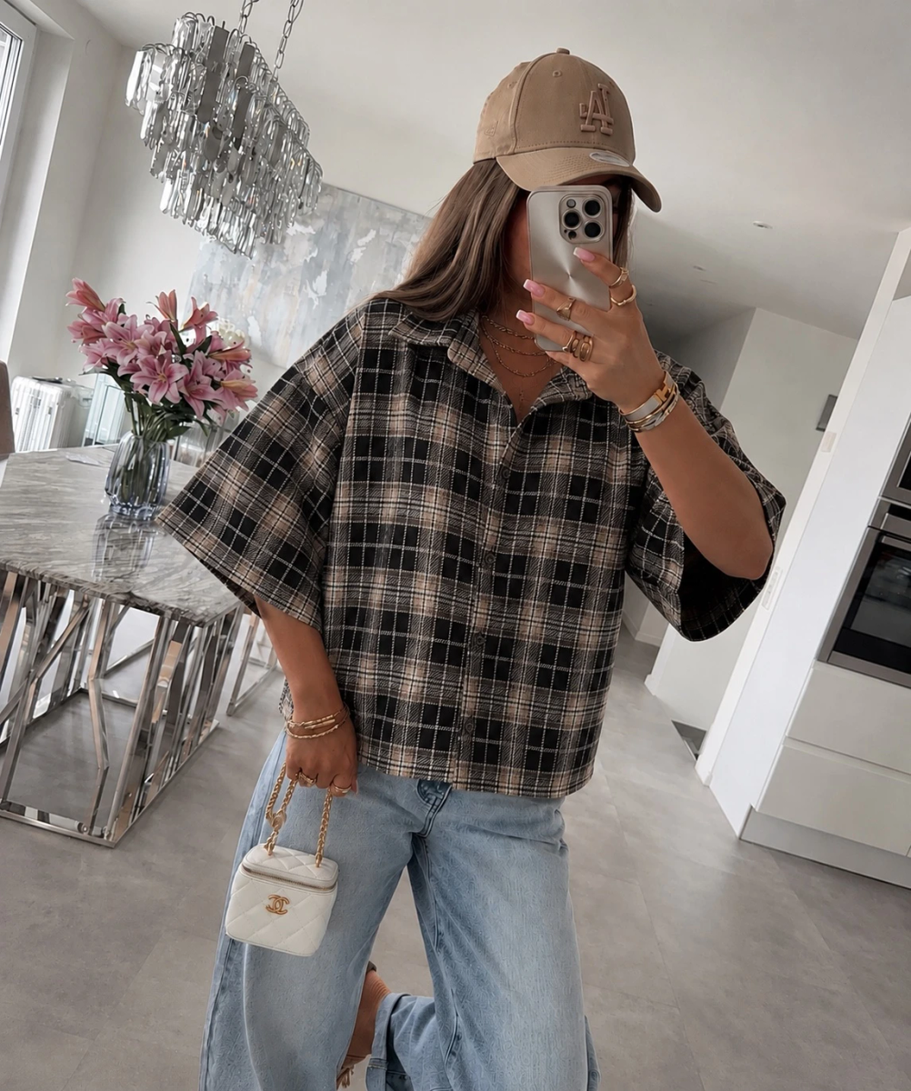 Chemise Carreaux Texturés – Manches Amples