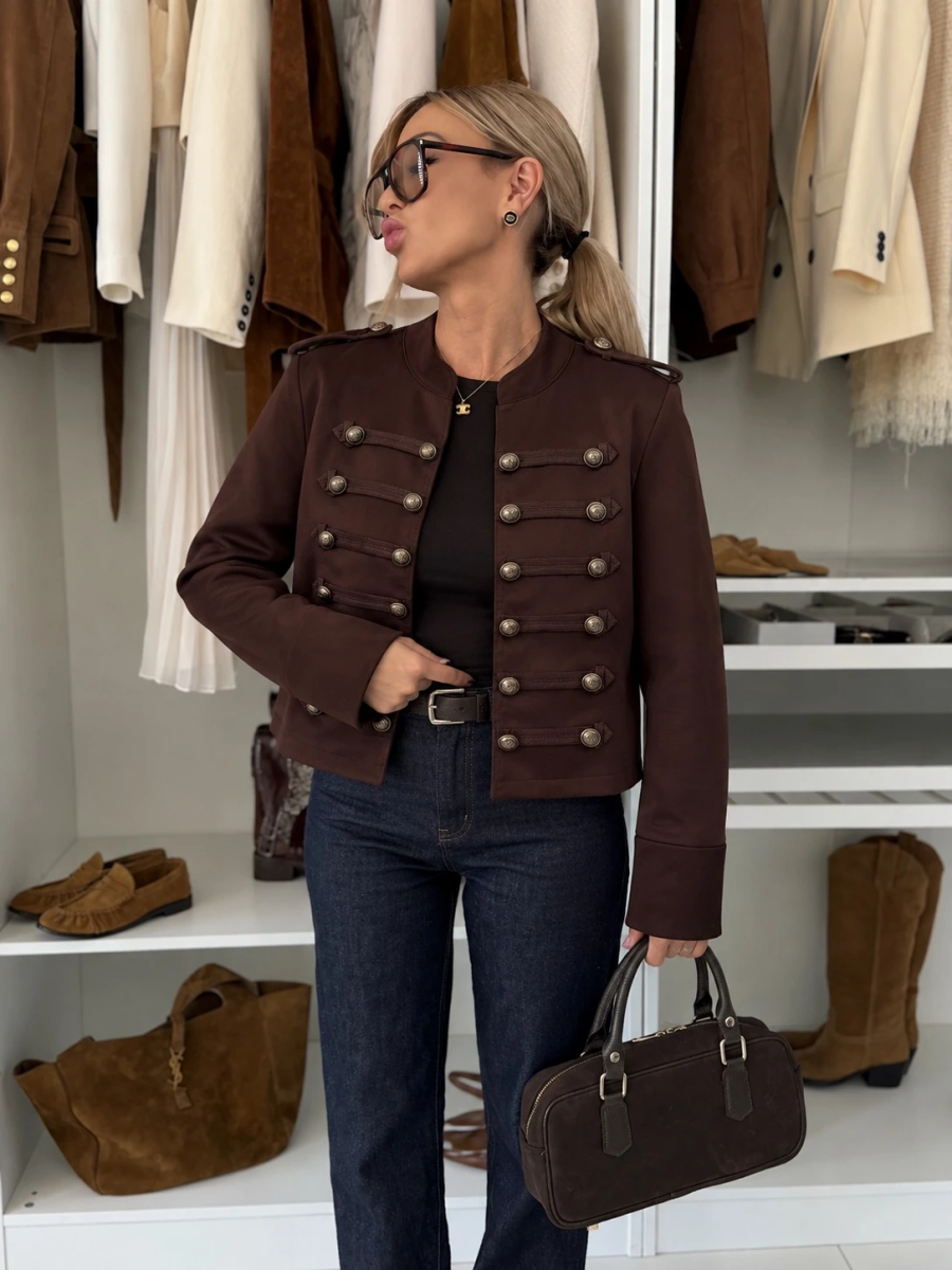 Veste Offciier à Boutons Décoratifs –Coupe Courte Élégante