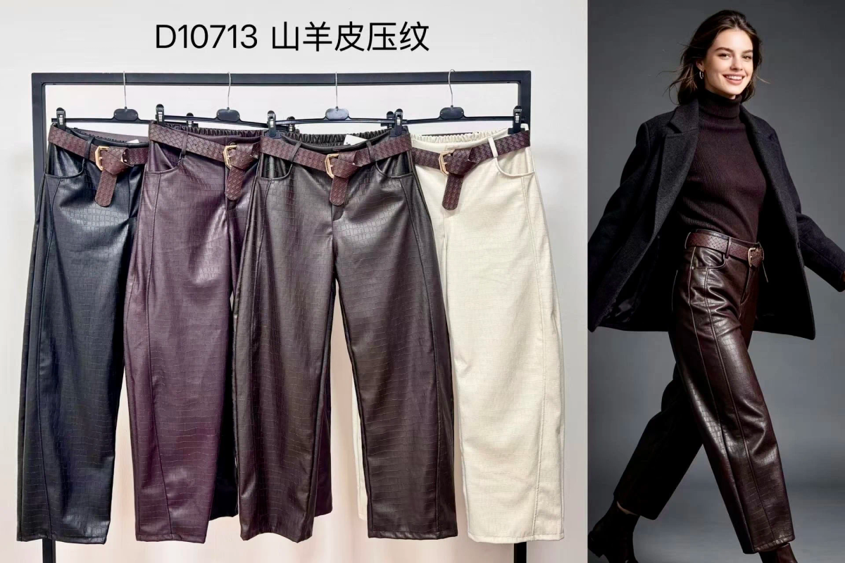 Pantalon similicuir gaufré avec ceinture et poches 2