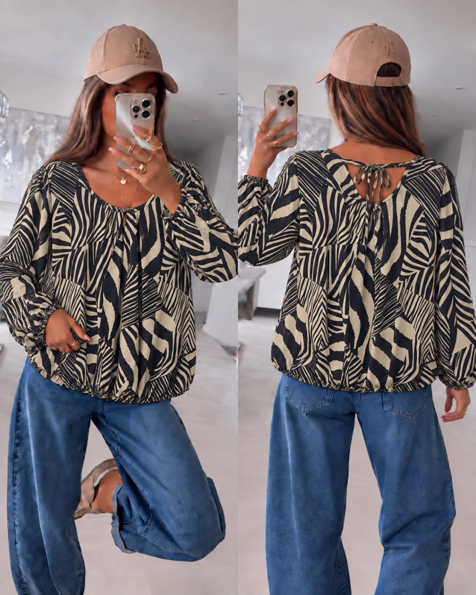 Blouse fluide imprimée à bas élastiqué et dos noué Doublure Viscose