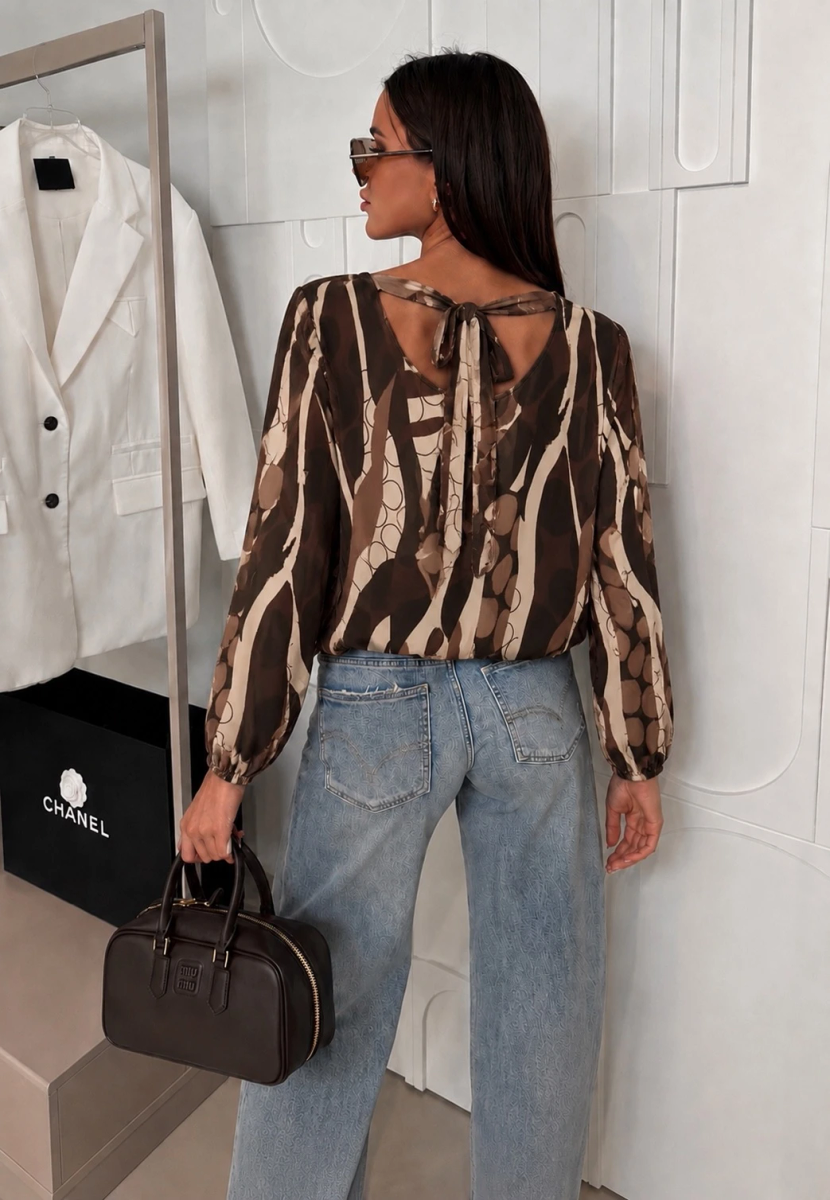 Blouse fluide imprimée dos noué doublure viscose 2