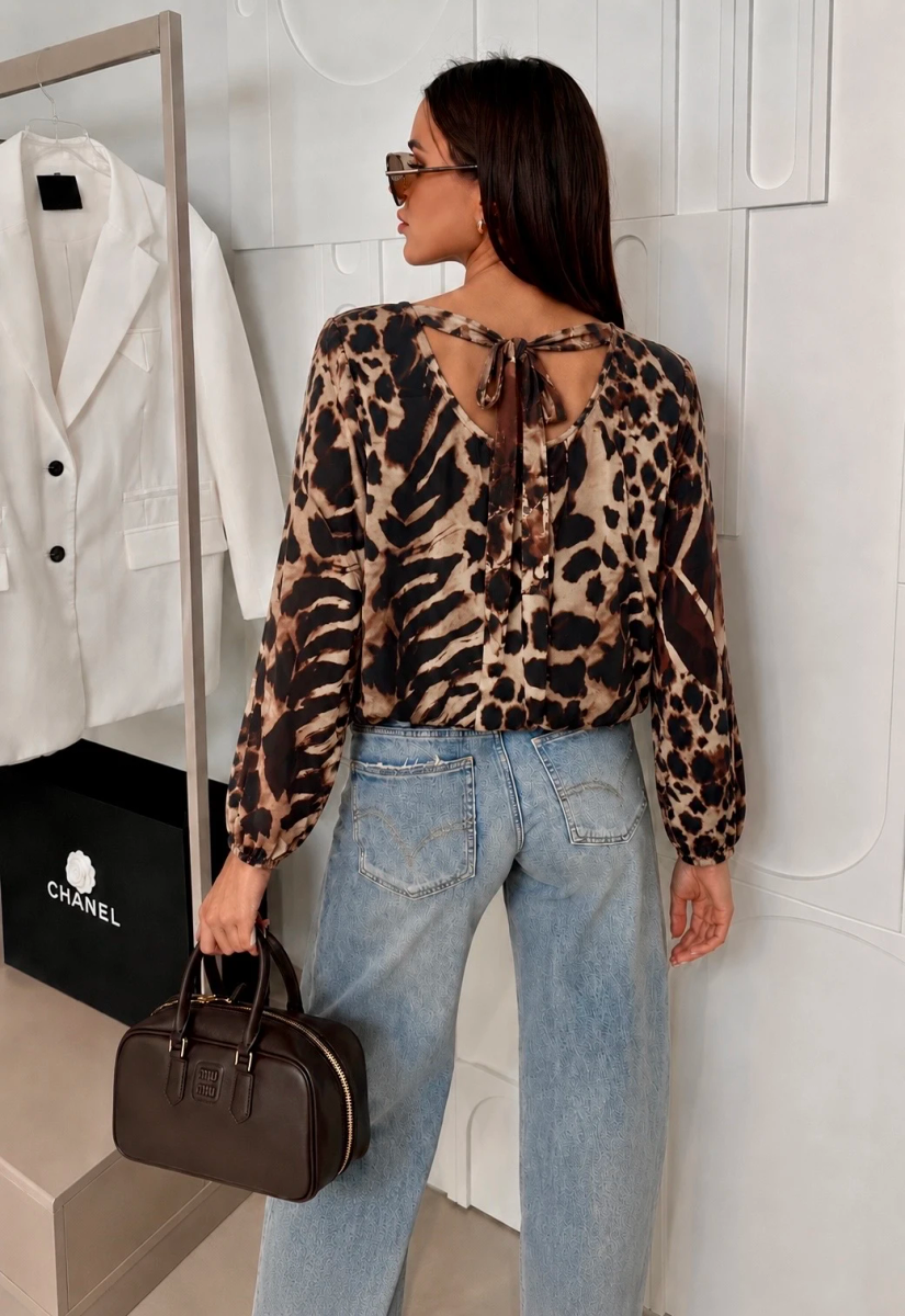 Blouse fluide imprimée dos noué doublure viscose 2