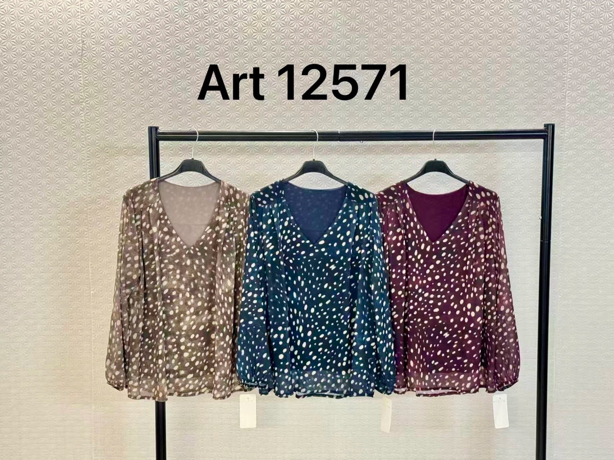 V-neck blouse – patchwork stripes and polka dots print 2