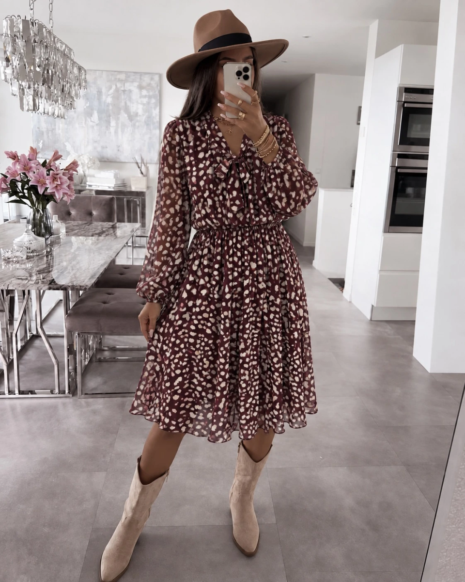 Robe col lavallière imprimé biche Bambi taille élastique