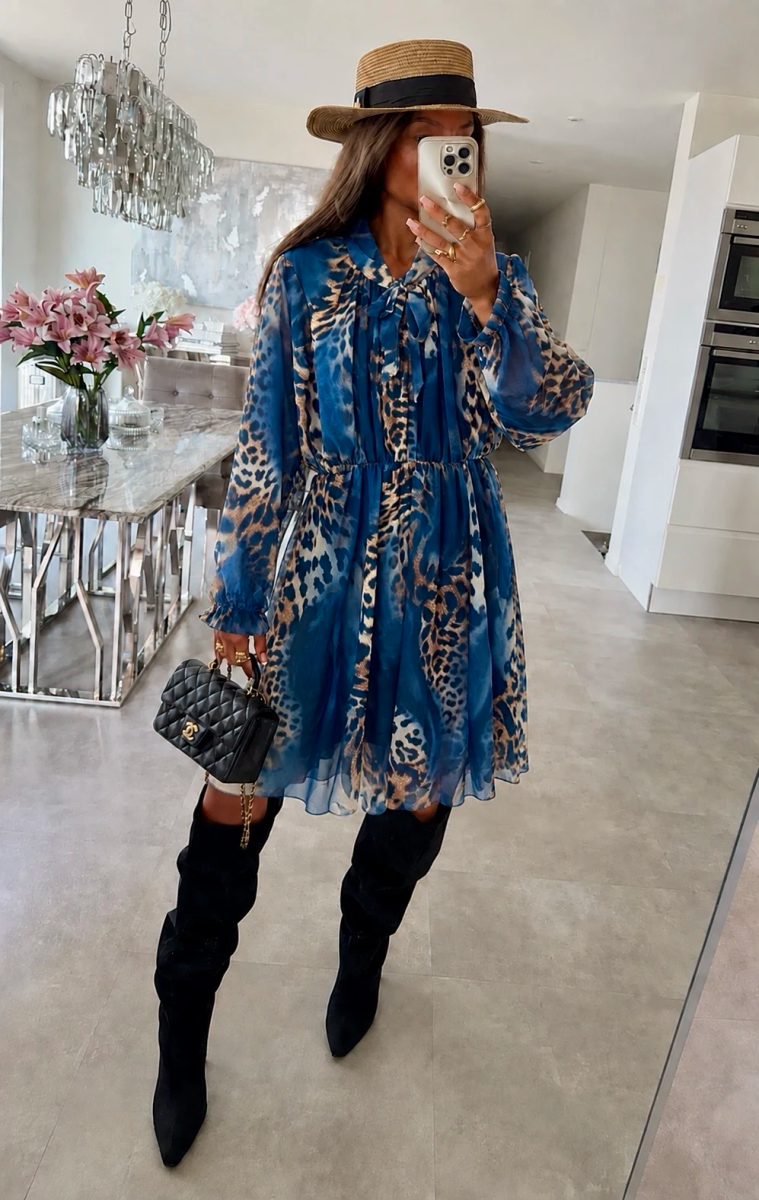 Robe col lavallière imprimé taille élastique