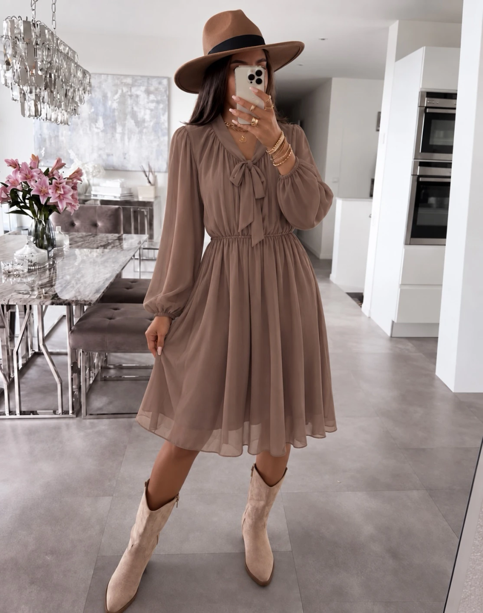 Robe col lavallière taille élastique avec doublure viscose