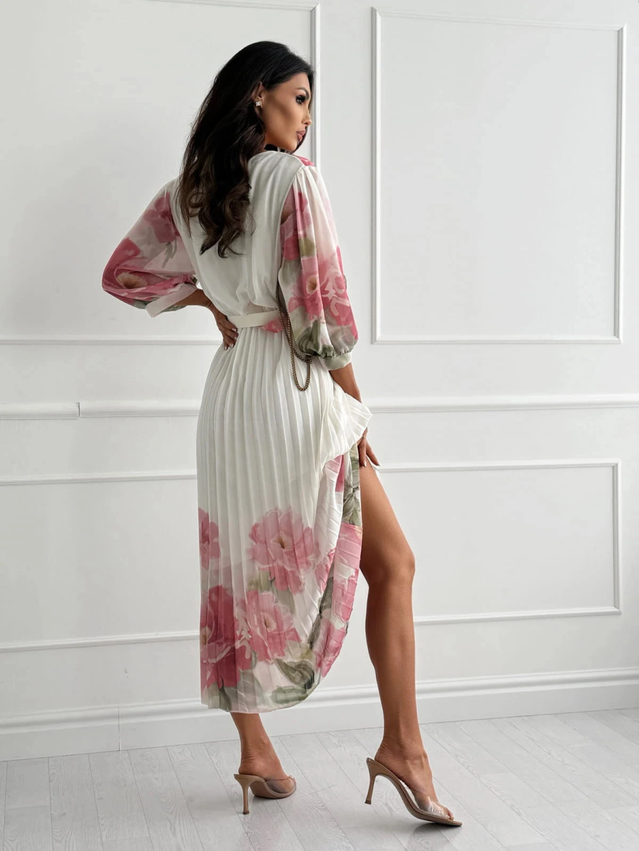 Floral print pleated dress with belt 3