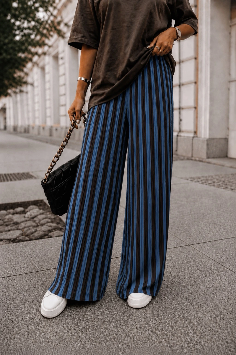 Pantalon large plissé imprimé doublure viscose