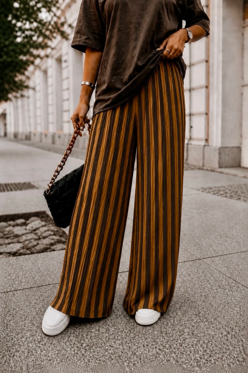 Pantalon large plissé imprimé doublure viscose