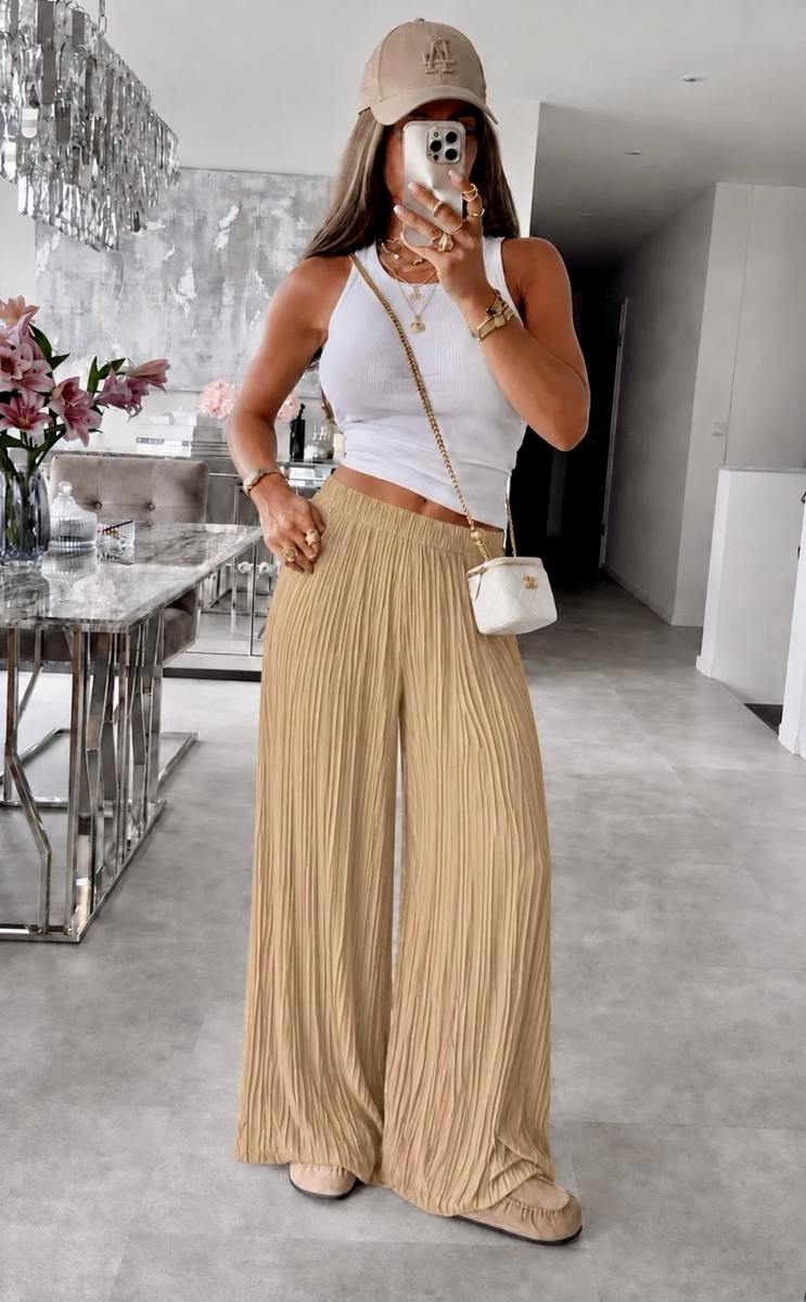 Pantalon large plissé doublure viscose