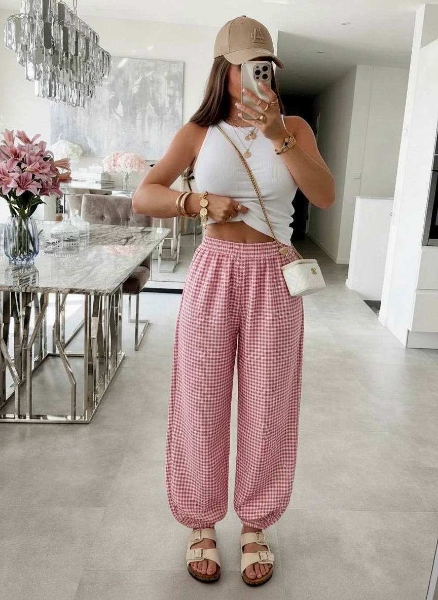 Pantalon Vichy Oversize taille élastique