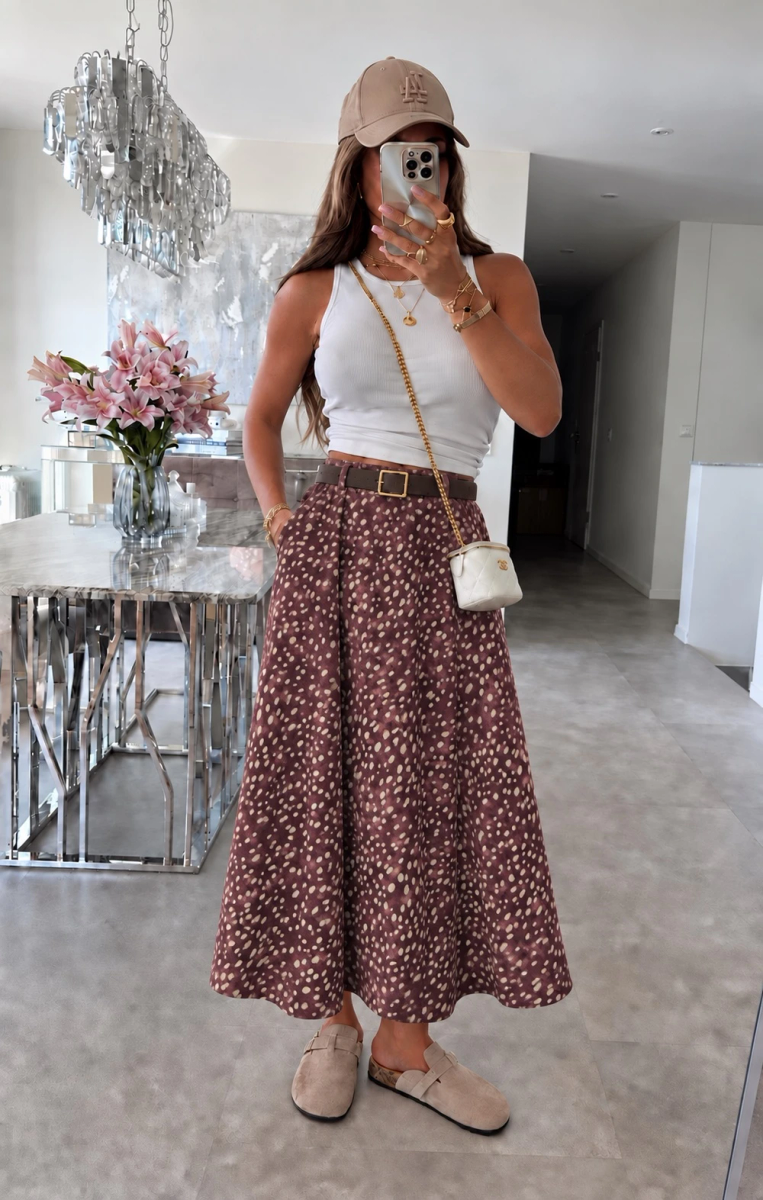 Jupe en suédine avec ceinture taille élastique imprimé biche