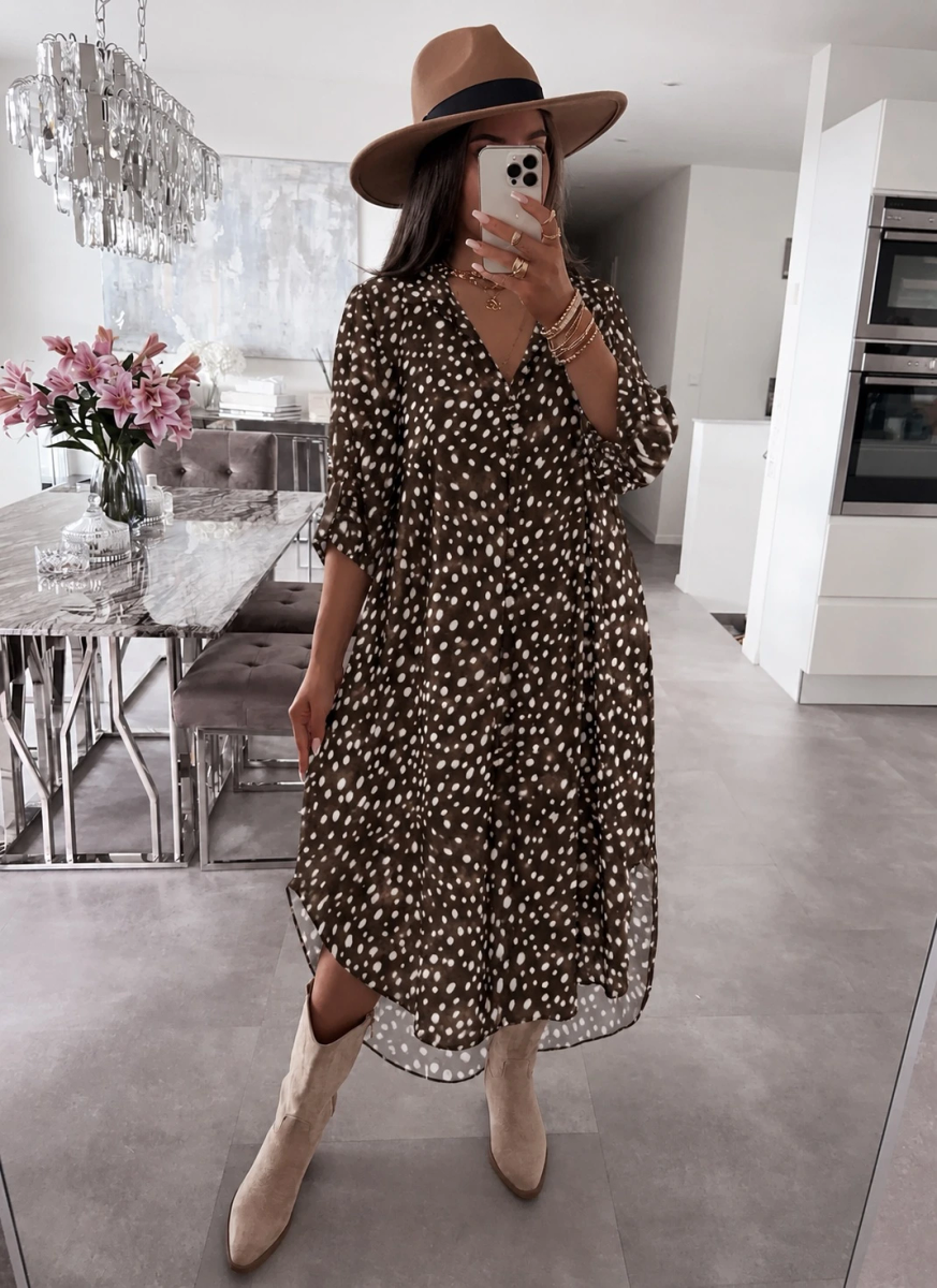 Robe chemise imprimée biche   – Coupe ample et fluide
