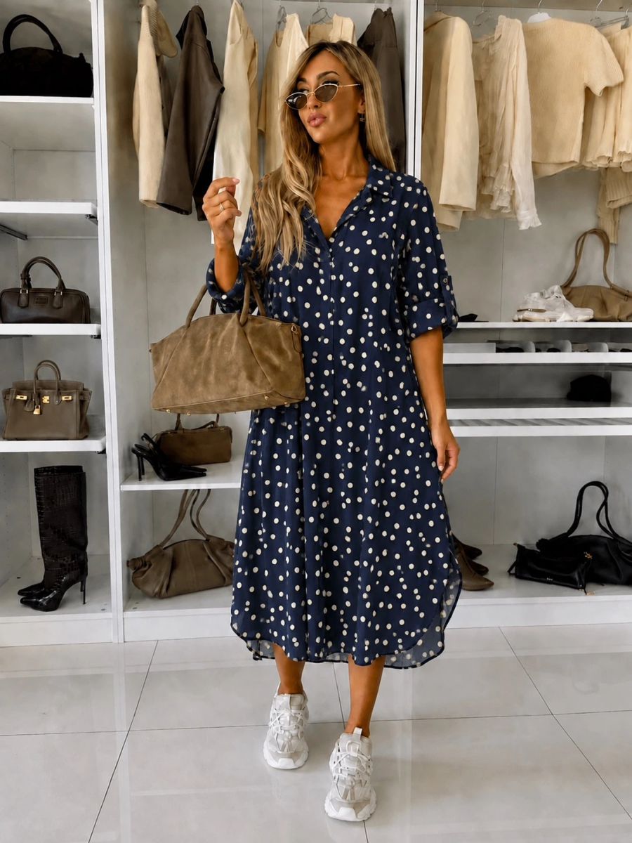 Robe chemise imprimée pois – Coupe ample et fluide