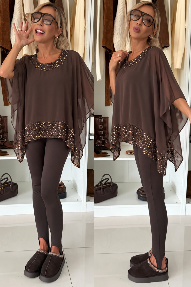Blouse manches chauve souris détail sequins avec doublure viscose