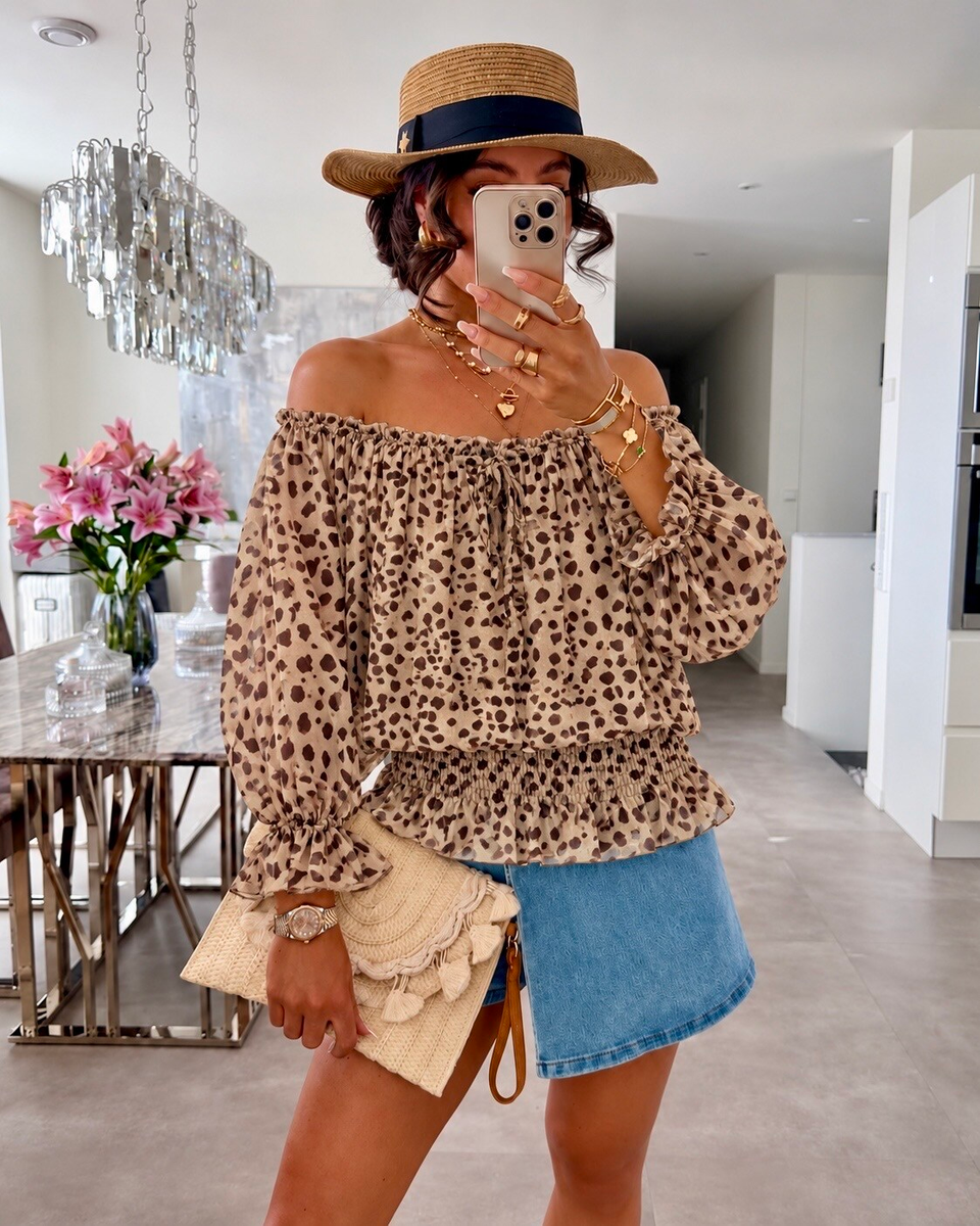 Blouse imprimé bambi épaulées dénudées doublure viscose
