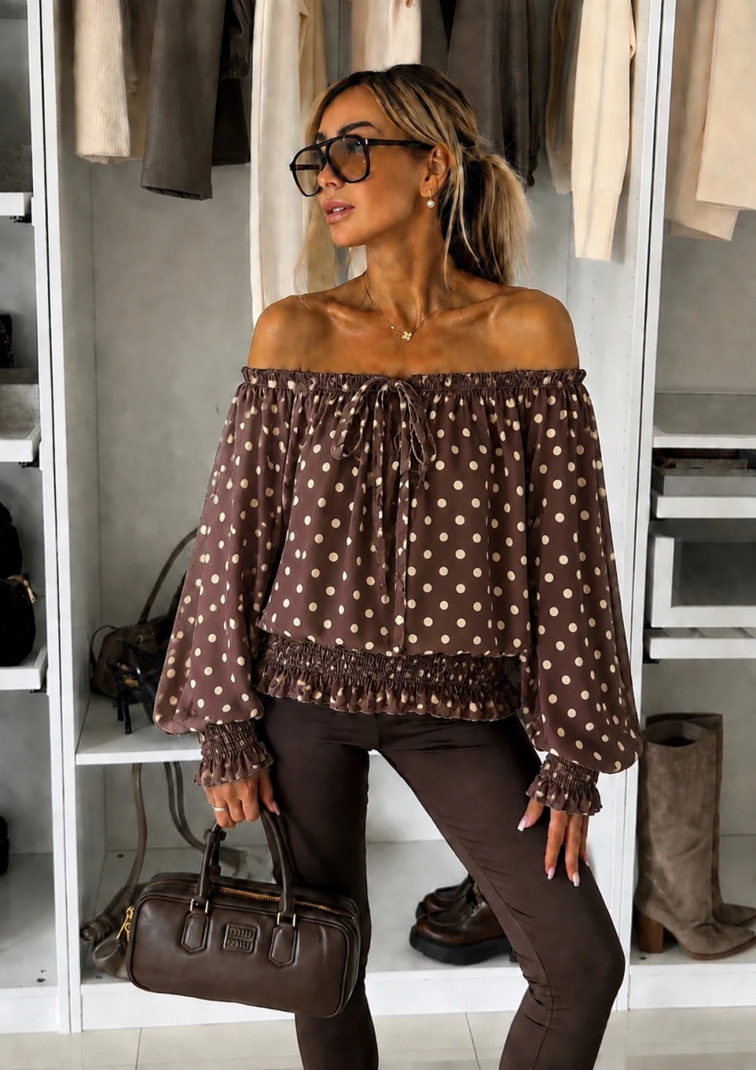Blouse imprimé épaulées dénudées doublure viscose