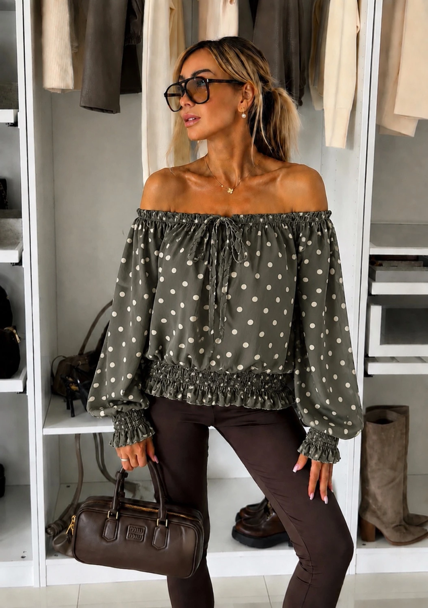 Blouse imprimé épaulées dénudées doublure viscose