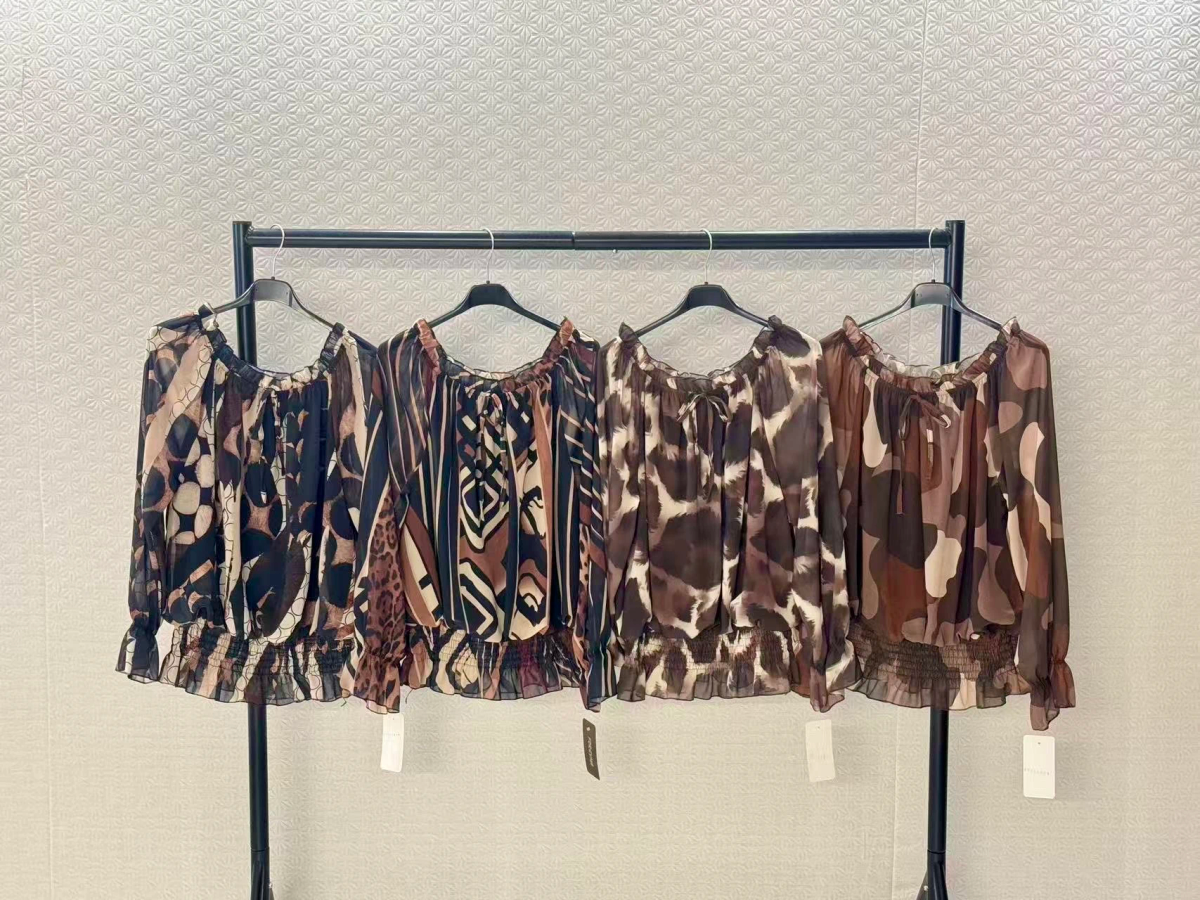 Blouse imprimé épaulées dénudées doublure viscose 2