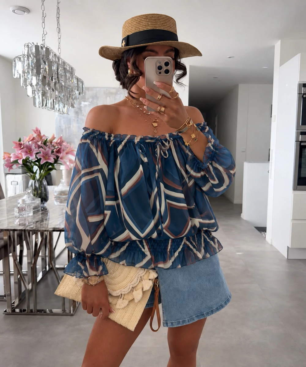 Blouse imprimé épaulées dénudées doublure viscose