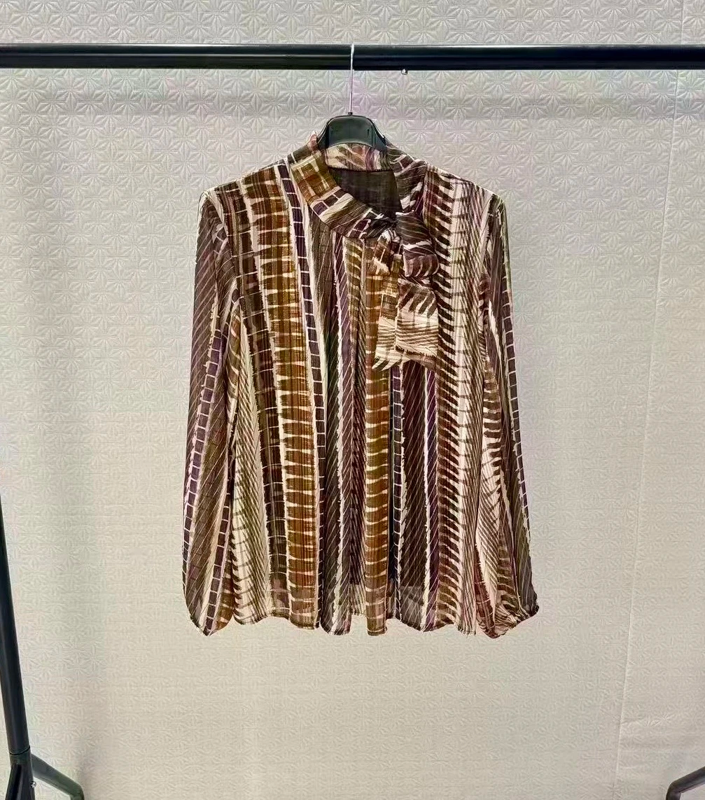 Blouse imprimée à col noué doublure viscose 2