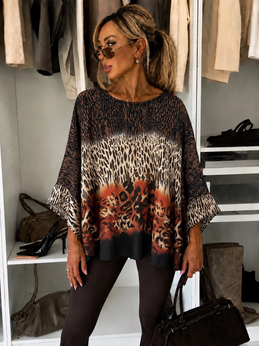 Blouse satinée imprimé léopard oversize