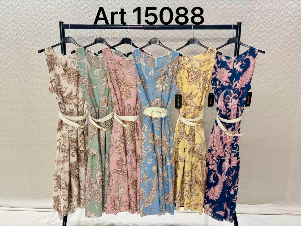 Printed sleeveless dress with belt 2