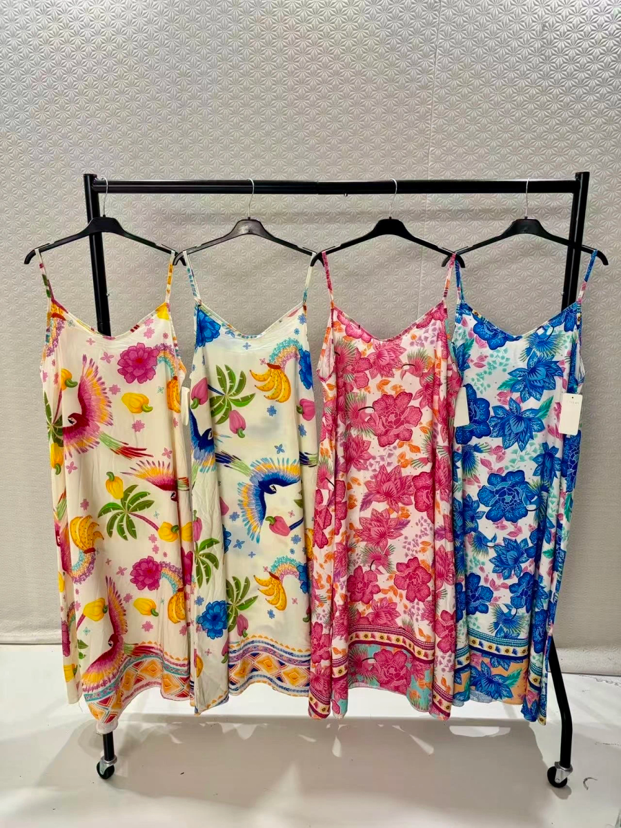Robe Longue Été  Coupe Ample, Bretelles Fines, Imprimé Été  Coloré 2
