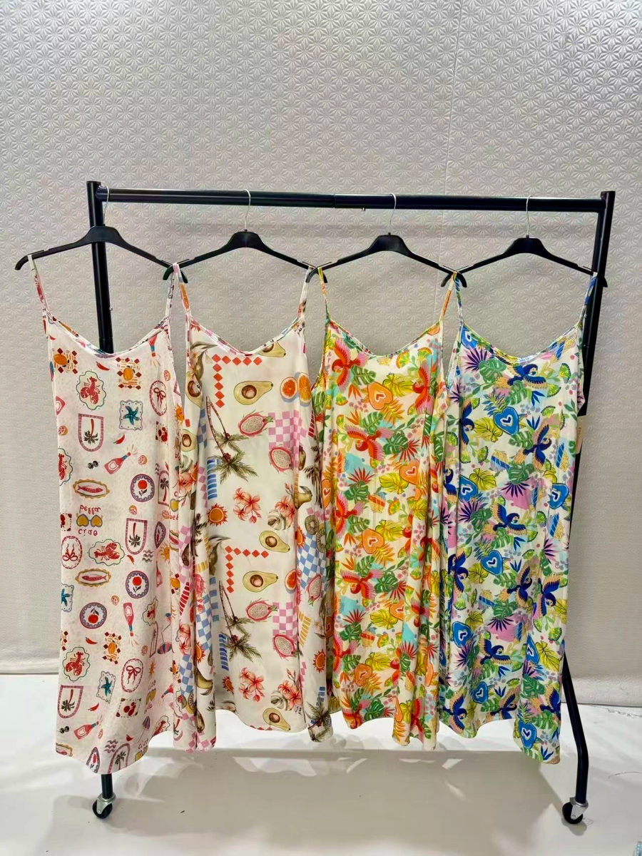 Long summer dress loose fit, thin straps, colorful floral print 2
