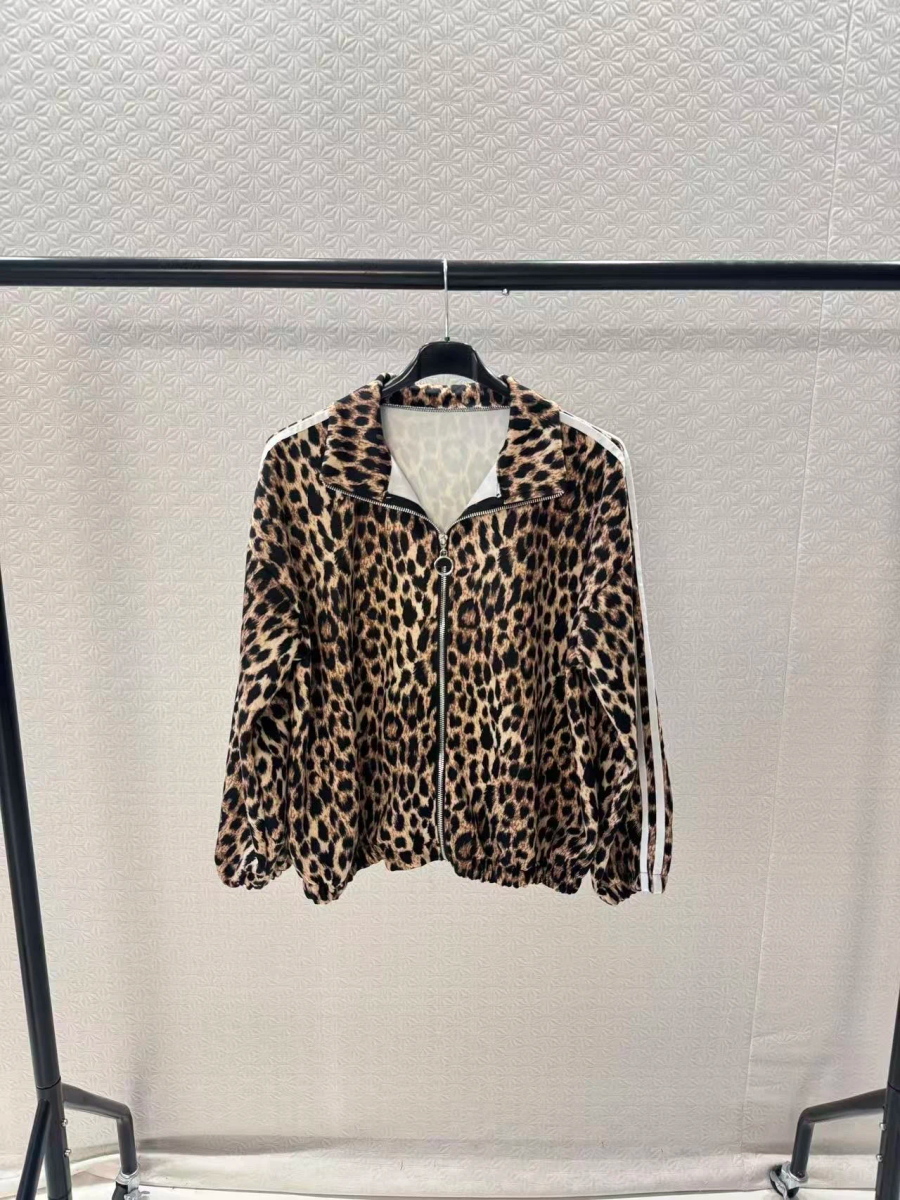 Veste zippée léopard oversize à bandes 2