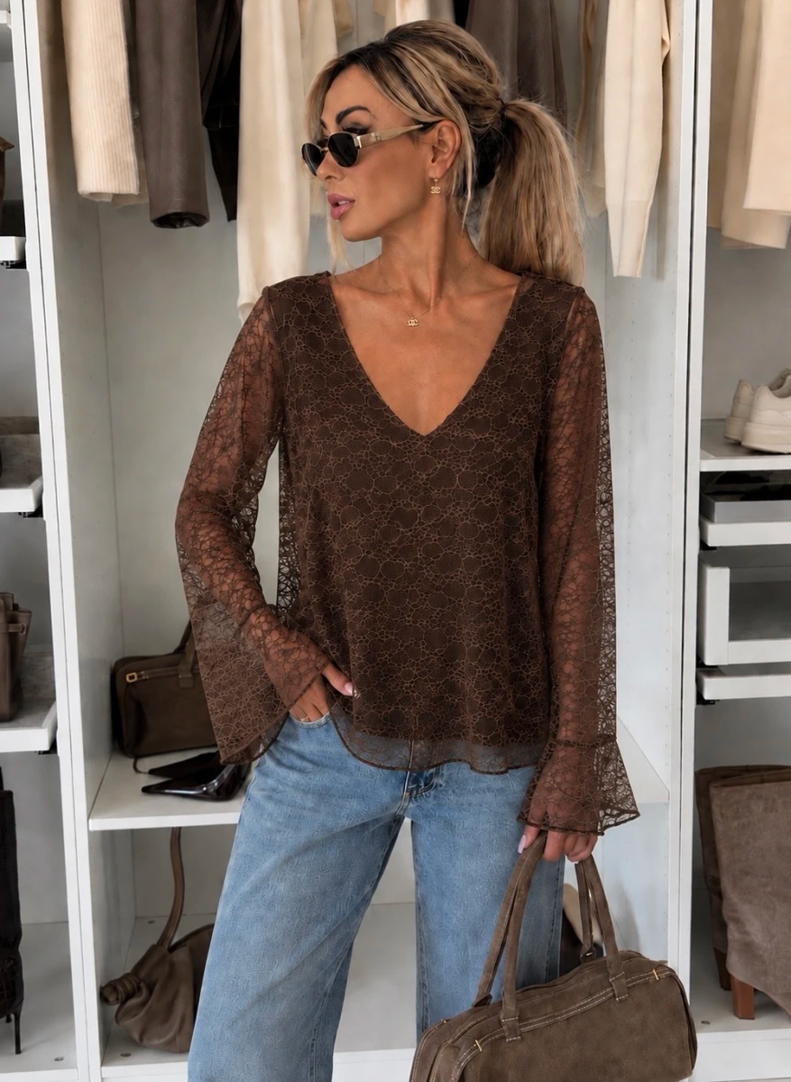 Blouse col V dentelle avec doublure