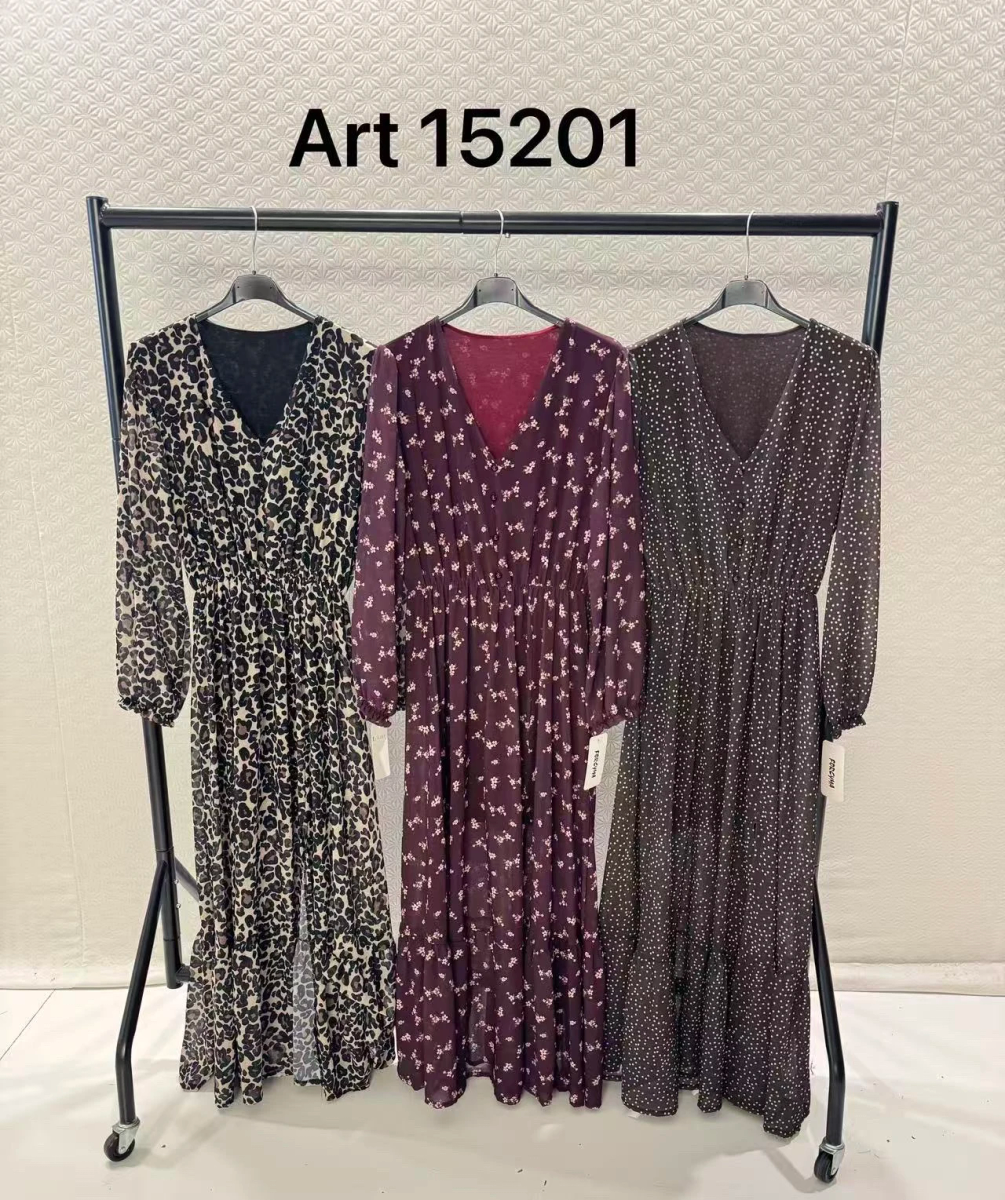 Robe longue col V imprimé avec fente  taille élastique 2