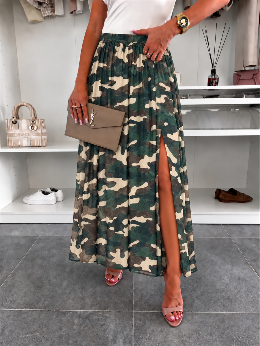 Jupe imprimé camouflage   avec fente taille élastique