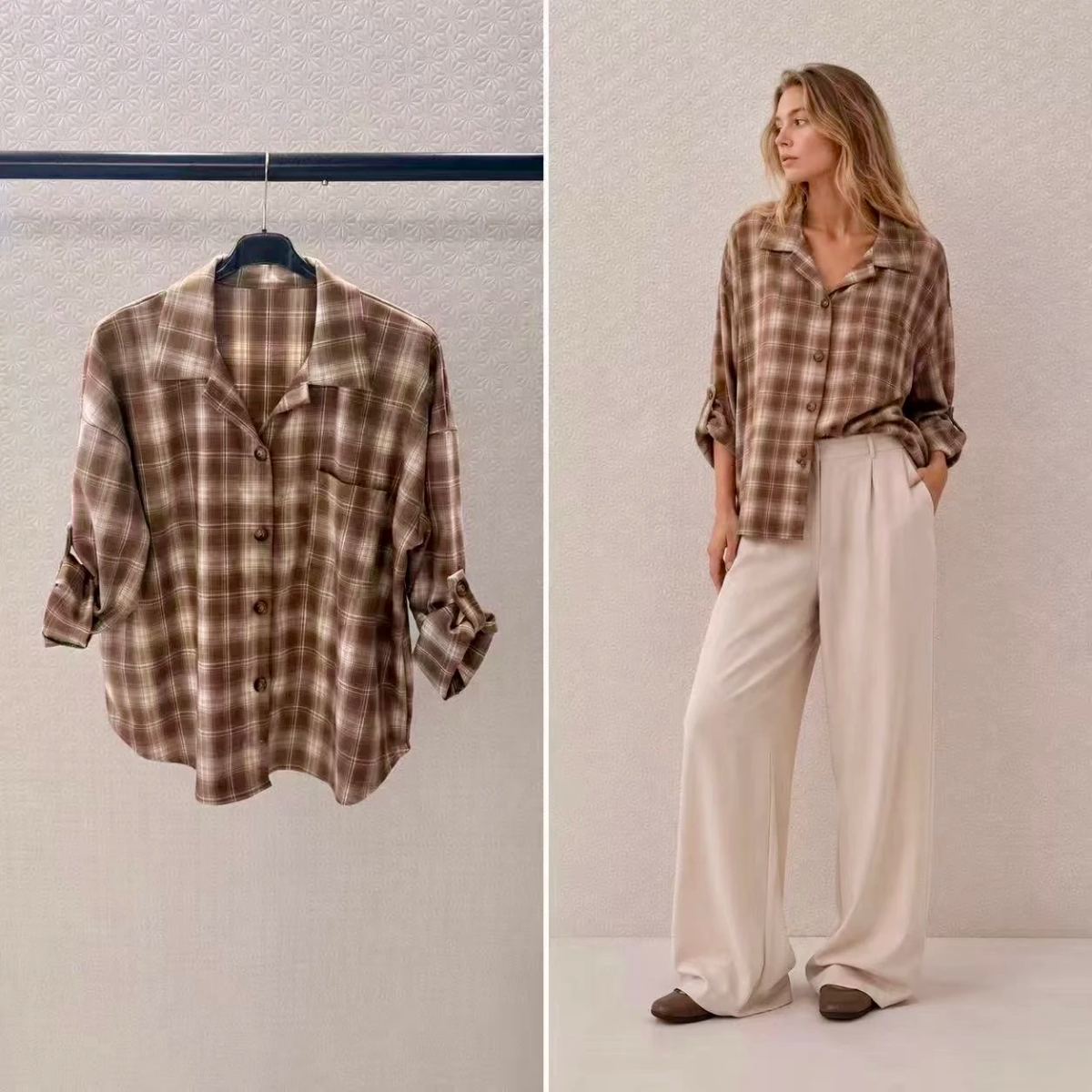 Chemise à carreaux poches avant manches retroussables 3