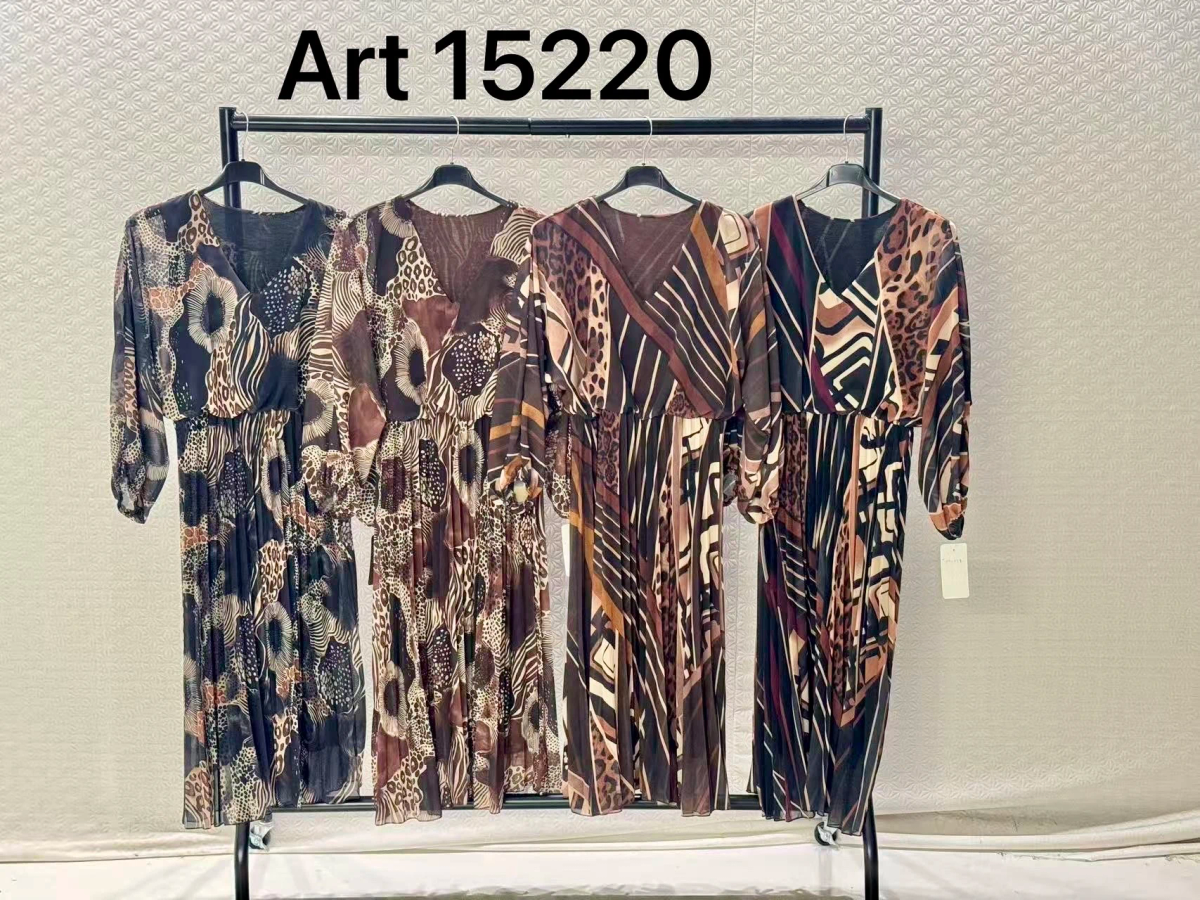 Robe longue plissée imprimée à col V et taille élastiquée 2