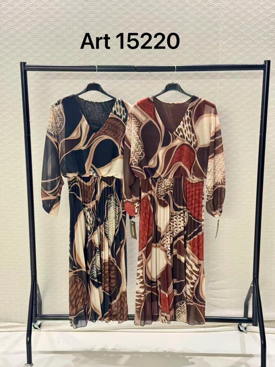 Printed pleated maxi dress with v-neck and elastic waist 2