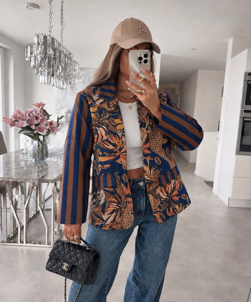 Veste Blazer suédine imprimé à manches rayées
