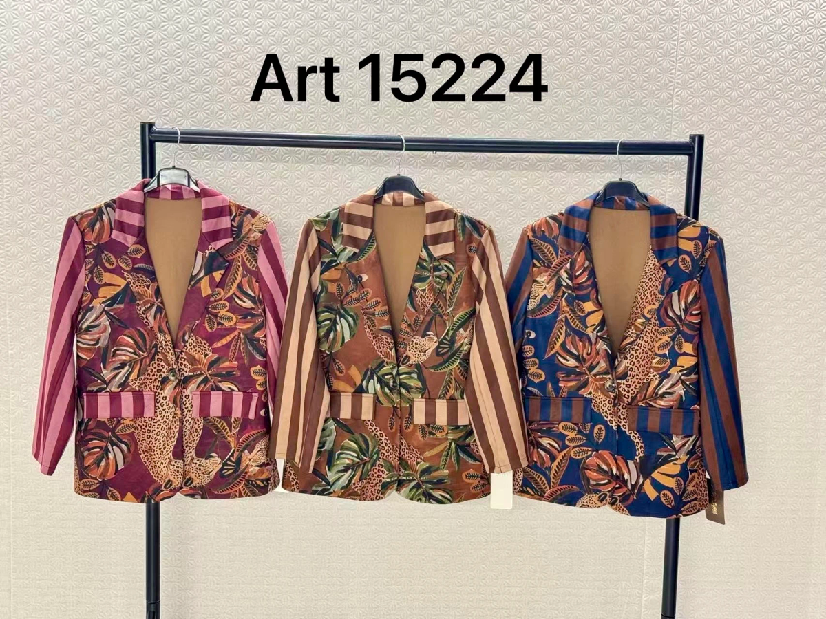 Printed blazer with striped sleeves 2