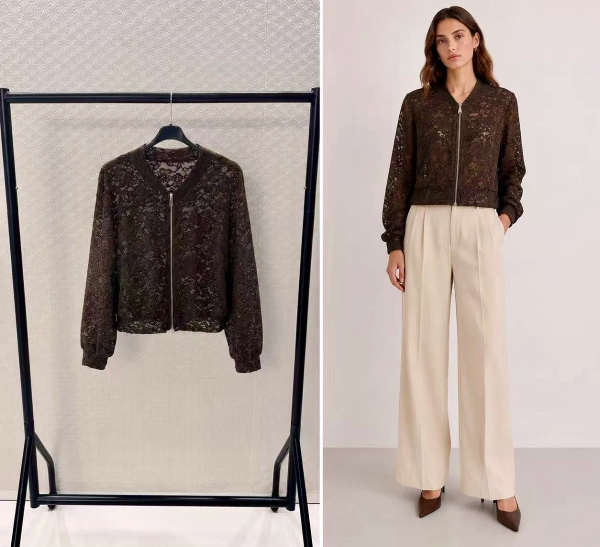 Veste bomber en dentelle zippée 3