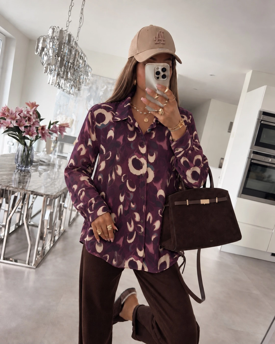 Chemise oversize en mousseline imprimé et doublure viscose