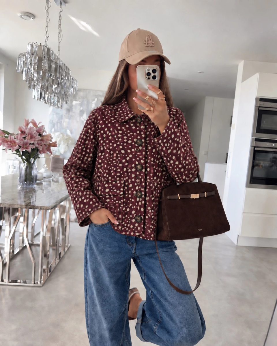 Veste chemise en suédine imprimé biche détail poches
