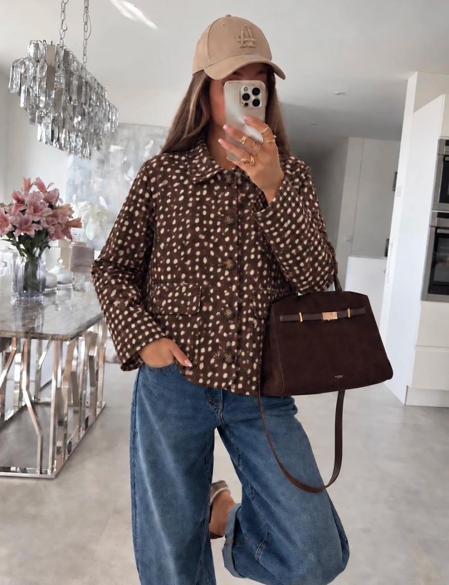 Veste chemise en suédine imprimé biche détail poches