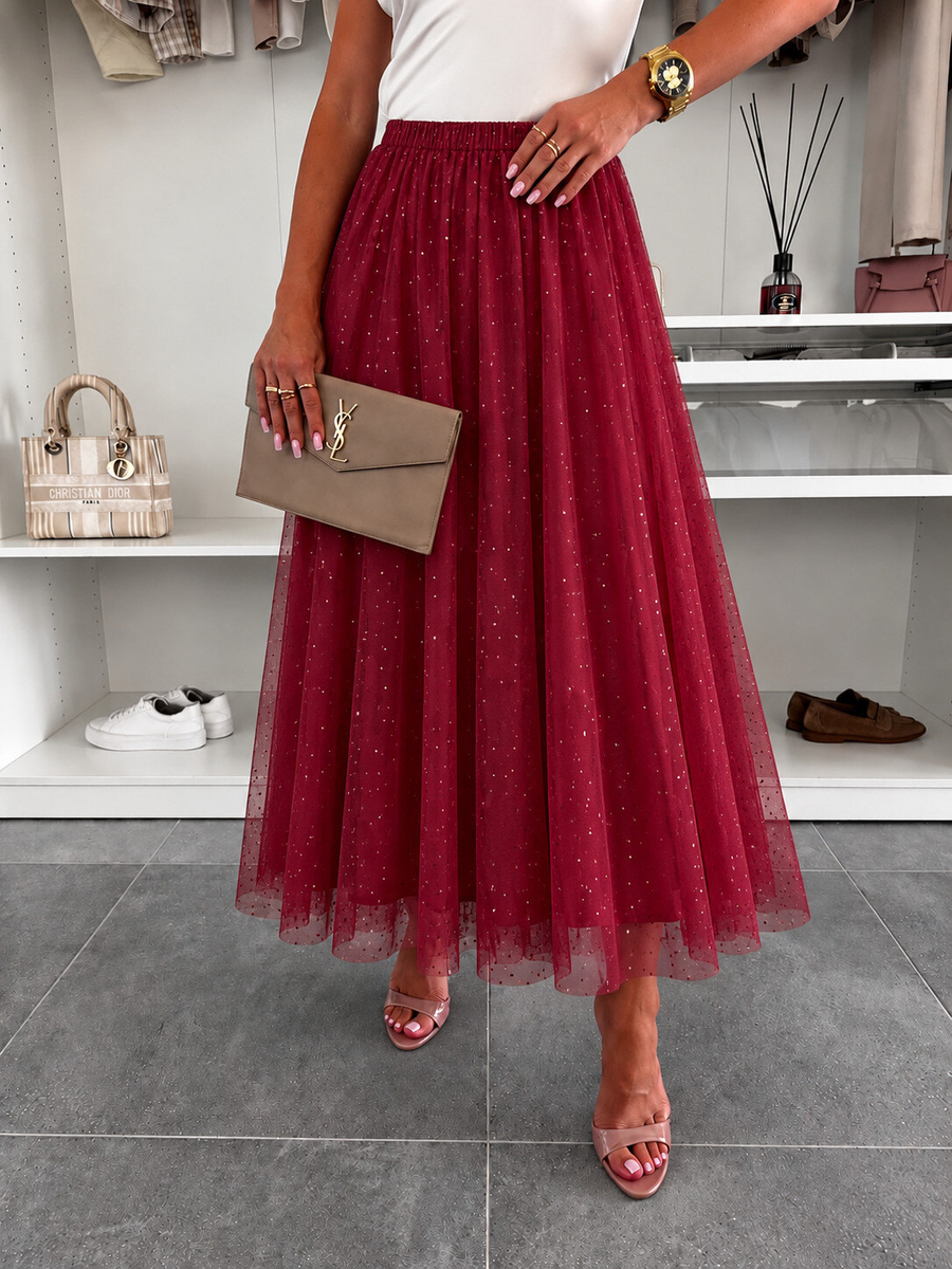 Jupe longue en tulle à pois scintillants, taille élastiquée