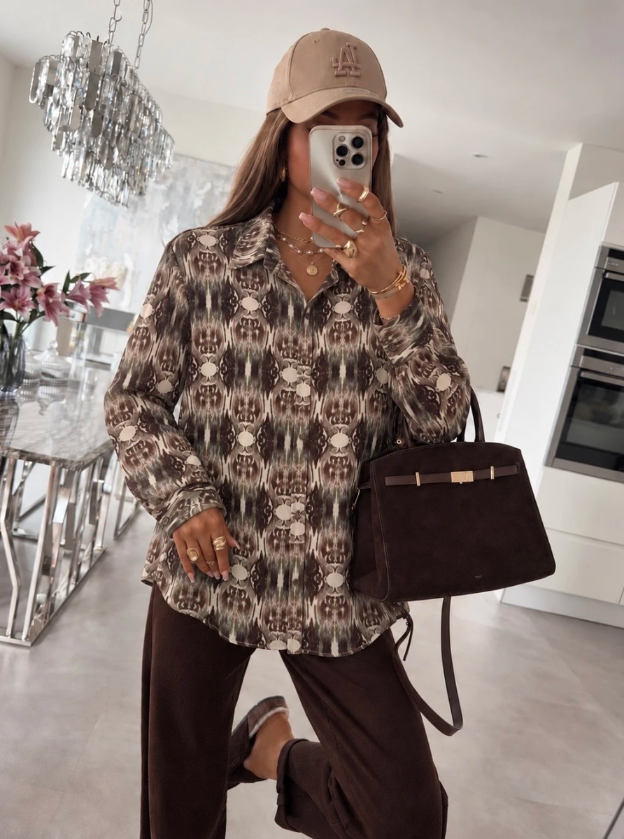 Chemise oversize en mousseline  imprimé et doublure viscose