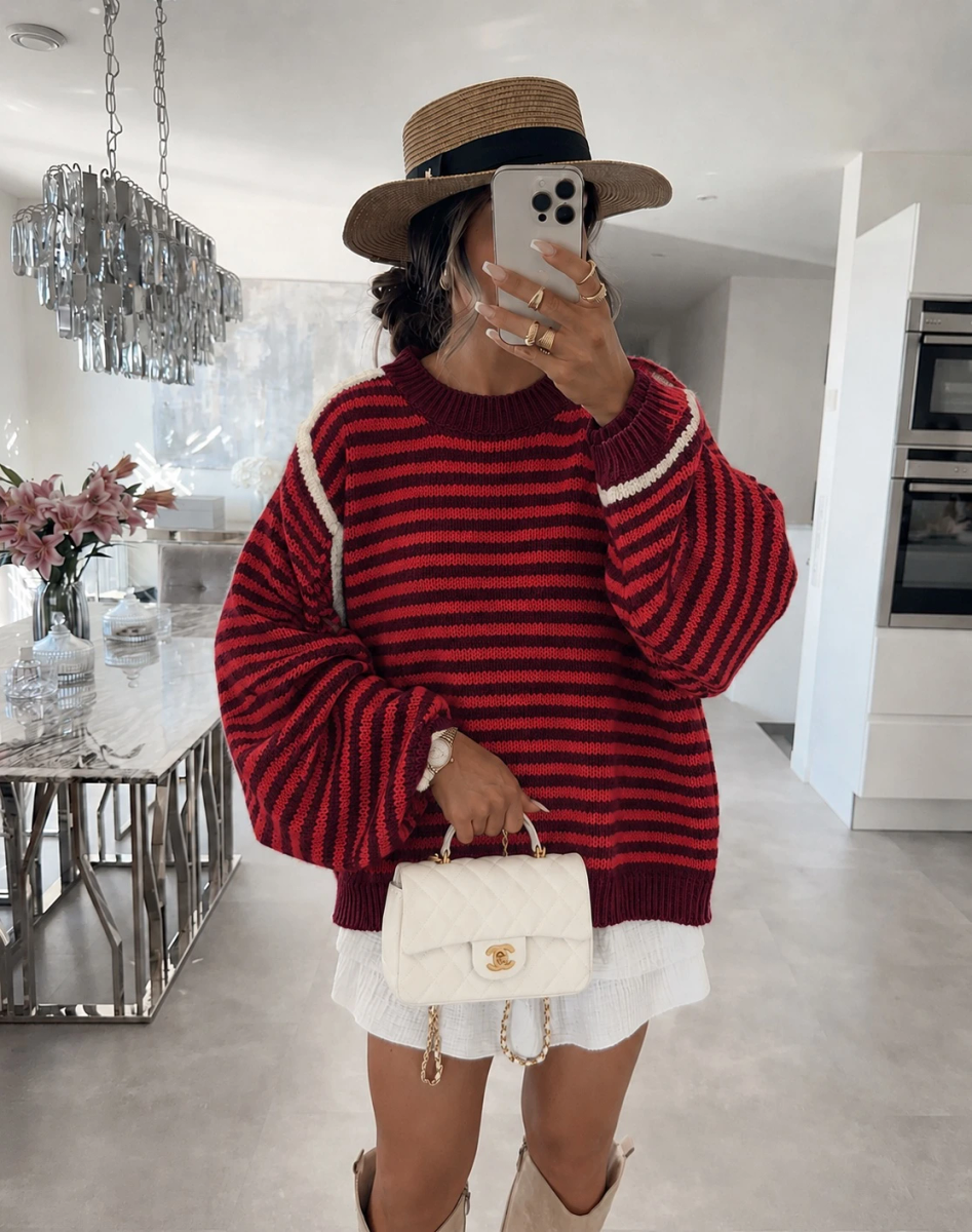 Pull Oversize en maille à rayures bordures contrastantes