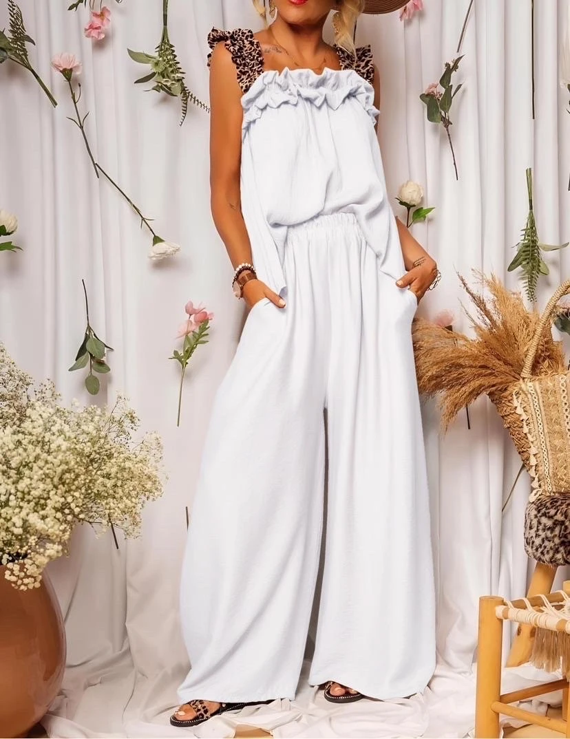 Ensemble pantalon à bretelles léopard