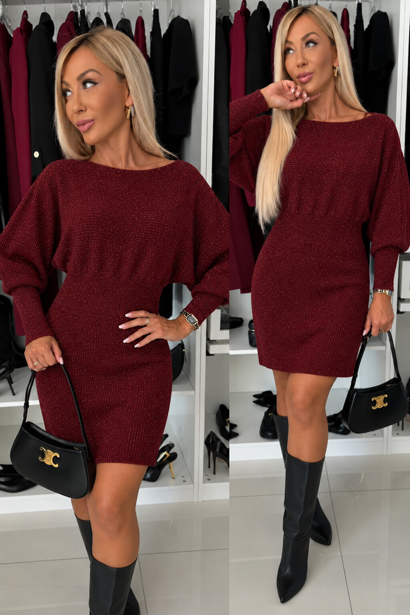 Glitzerndes Kleid mit Fledermausärmeln