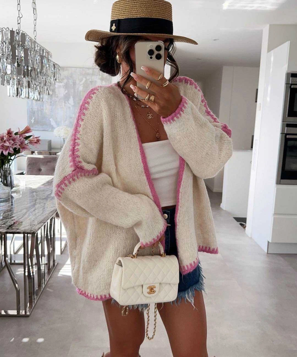 Gilet en maille à bordures colorés